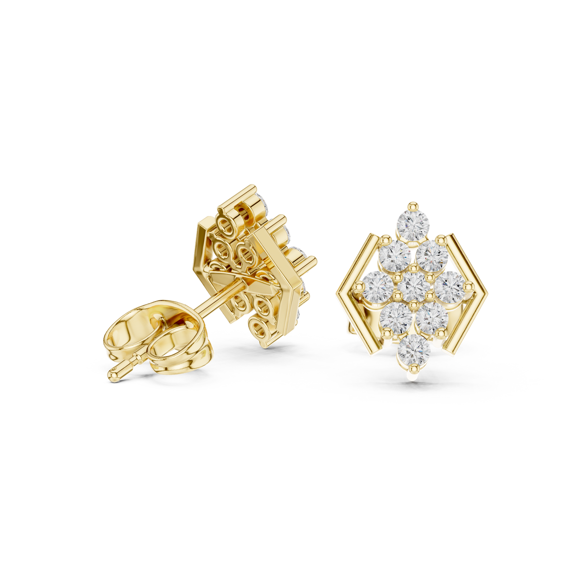 Round Diamond Geometric Cluster Stud Earrings, product image — Jewelix Atelier