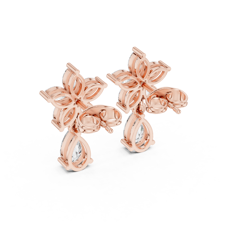 1.70 CT Pear & Marquise Diamond Floral Drop Earrings