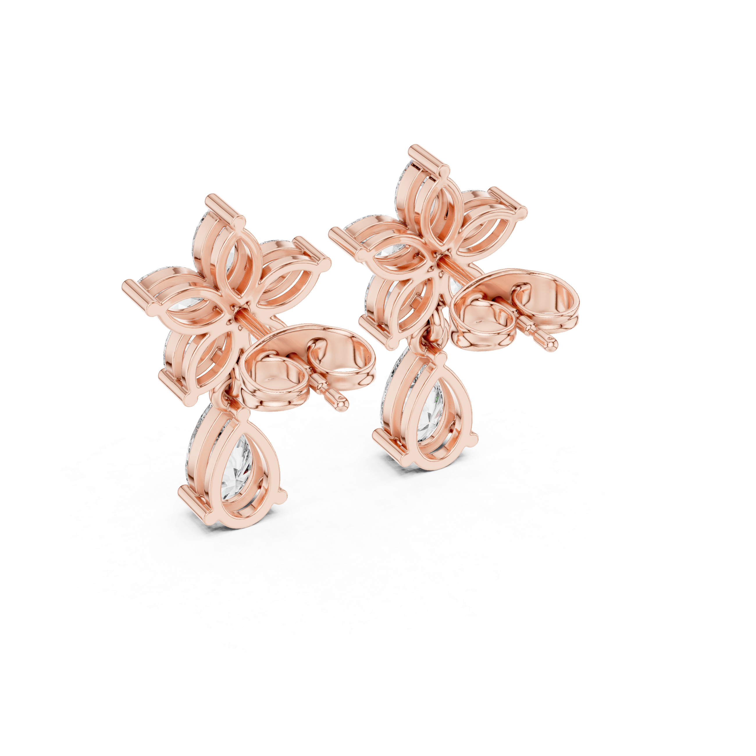 1.70 CT Pear & Marquise Diamond Floral Drop Earrings