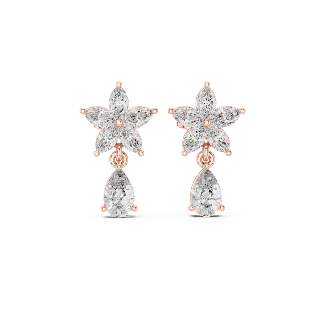 1.70 CT Pear & Marquise Diamond Floral Drop Earrings