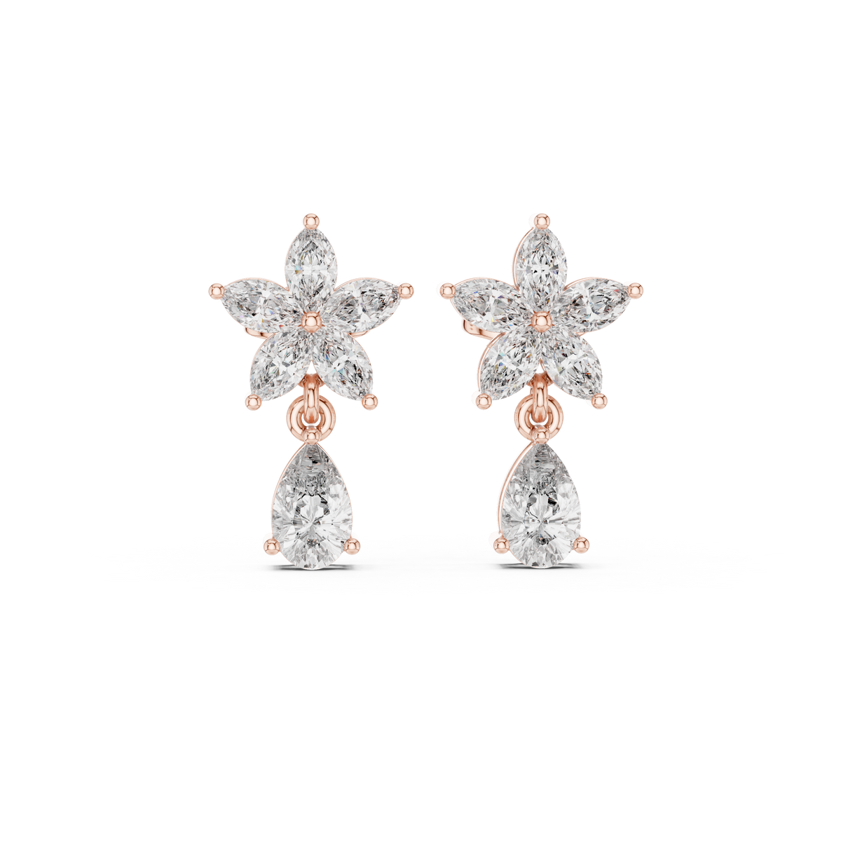 Pear & Marquise Diamond Floral Drop Earrings, gallery image — Jewelix Atelier