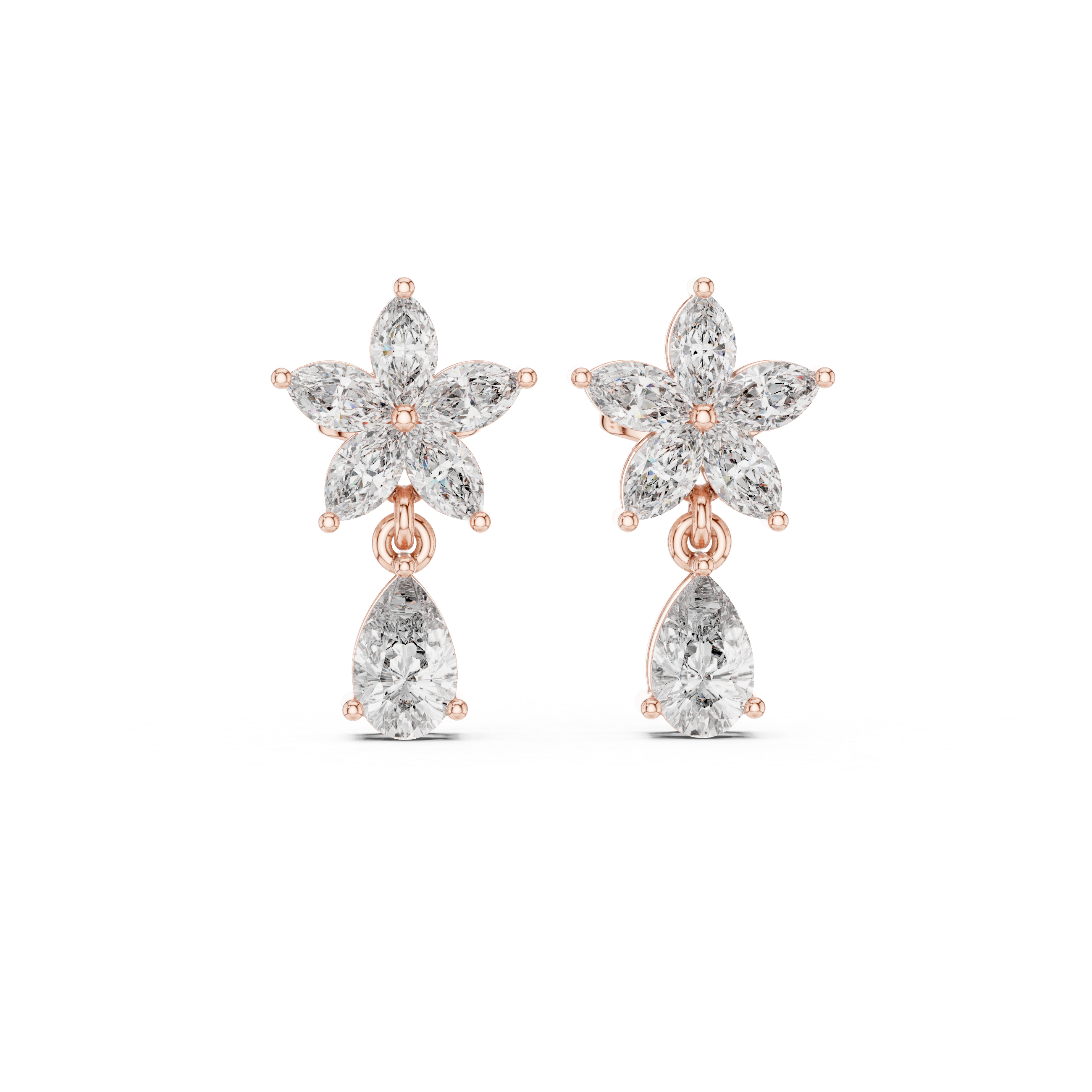 1.70 CT Pear & Marquise Diamond Floral Drop Earrings