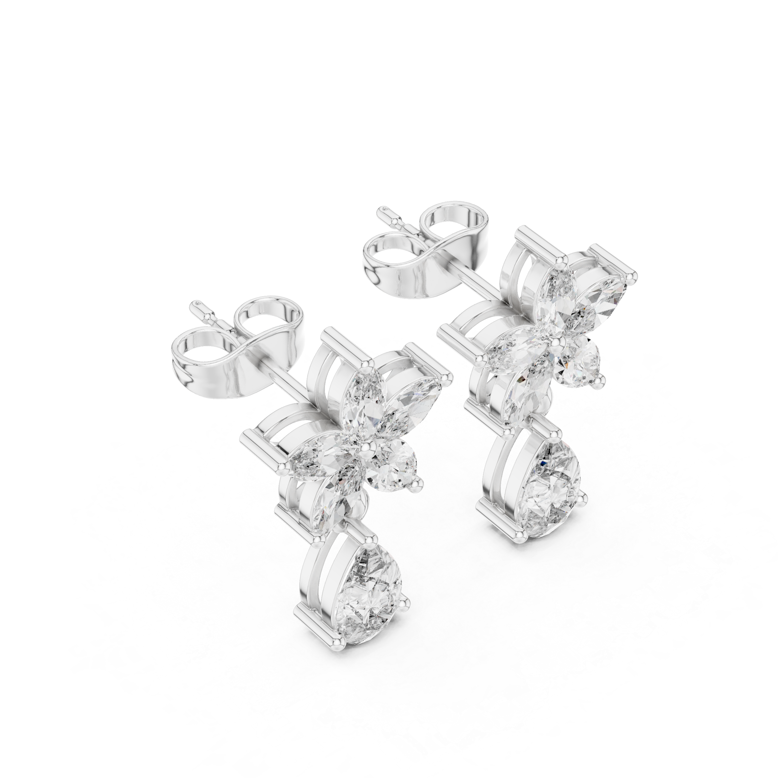 1.70 CT Pear & Marquise Diamond Floral Drop Earrings