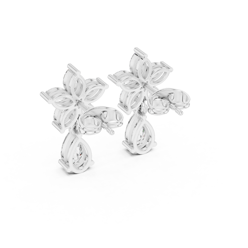 1.70 CT Pear & Marquise Diamond Floral Drop Earrings