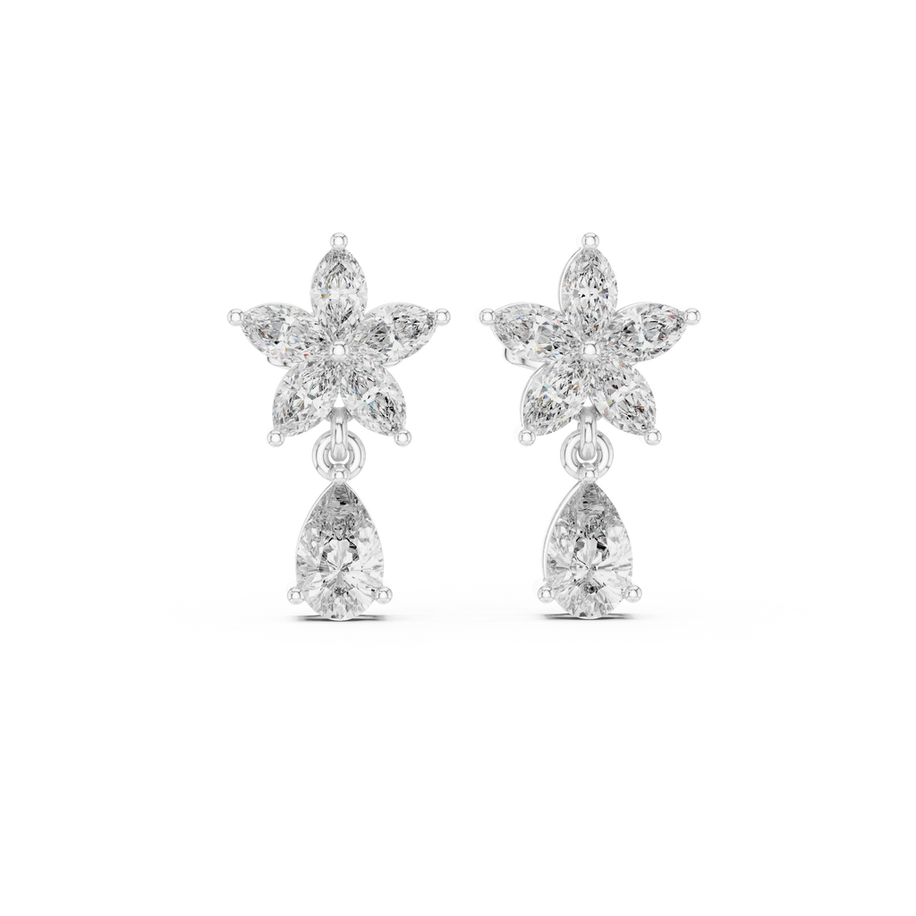 1.70 CT Pear & Marquise Diamond Floral Drop Earrings