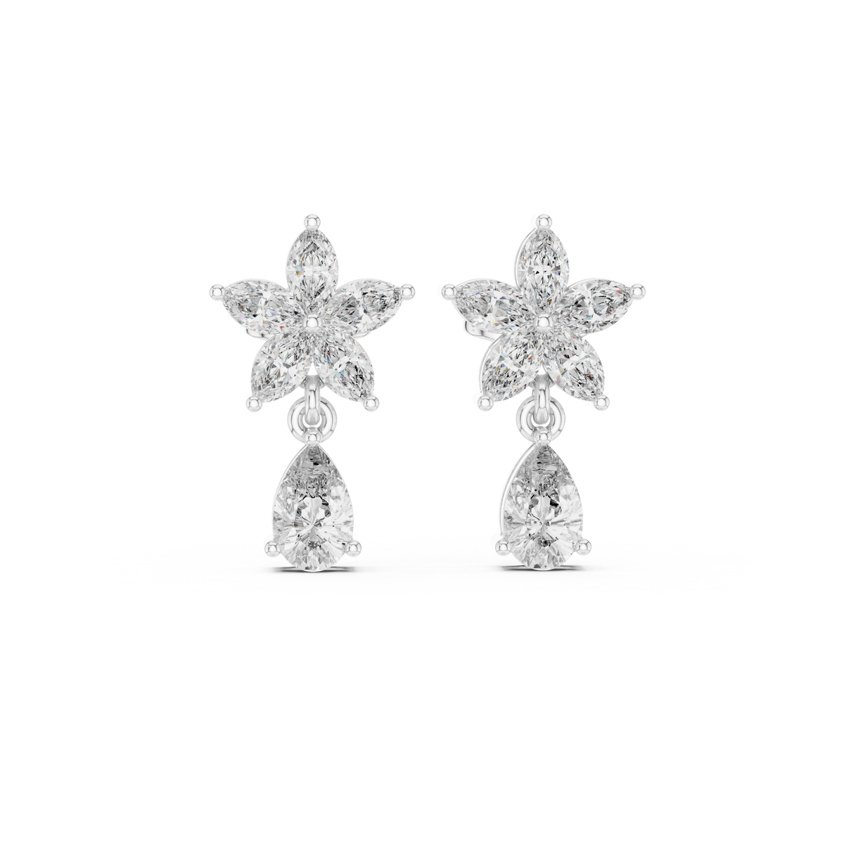 Pear & Marquise Diamond Floral Drop Earrings — Jewelix Atelier