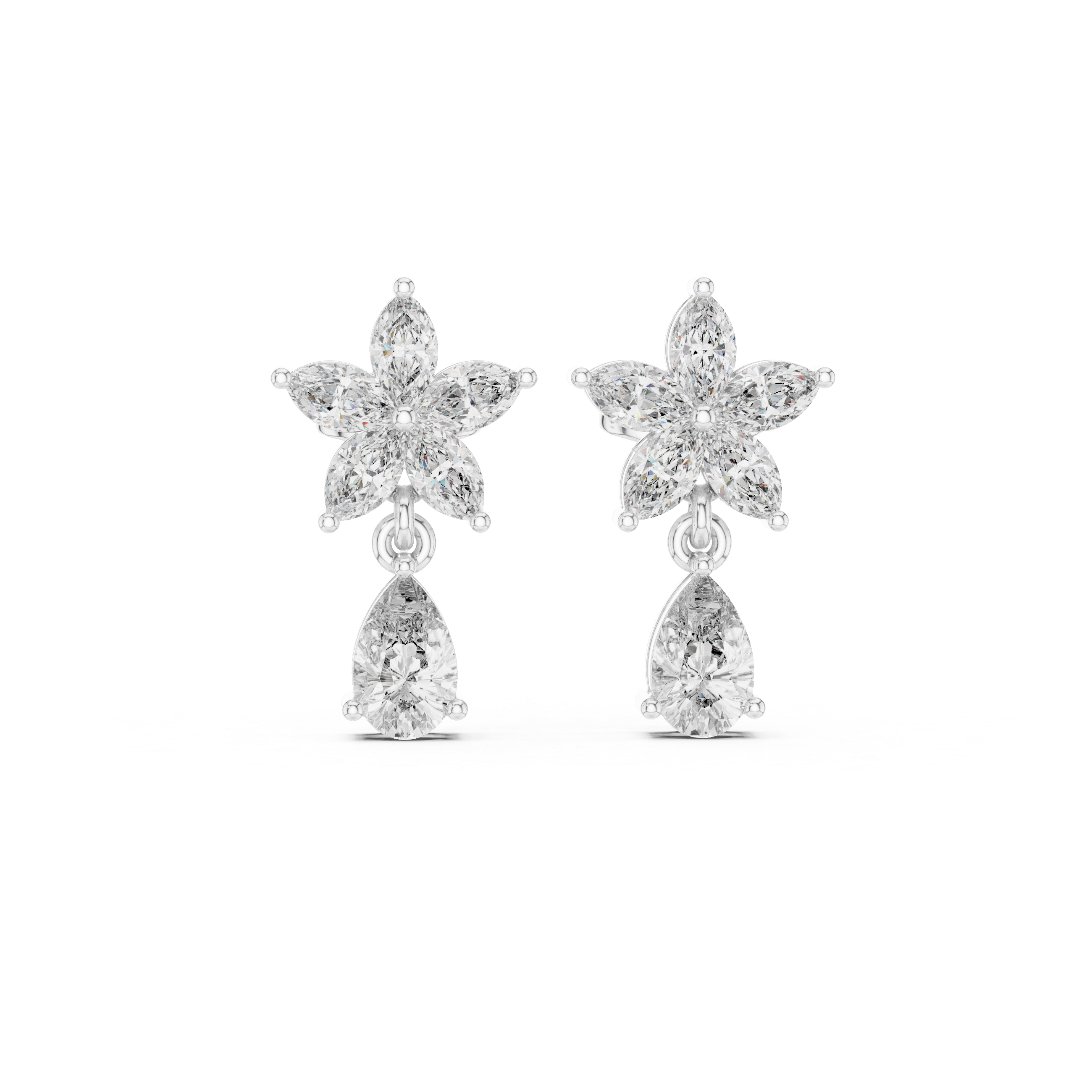 1.70 CT Pear & Marquise Diamond Floral Drop Earrings