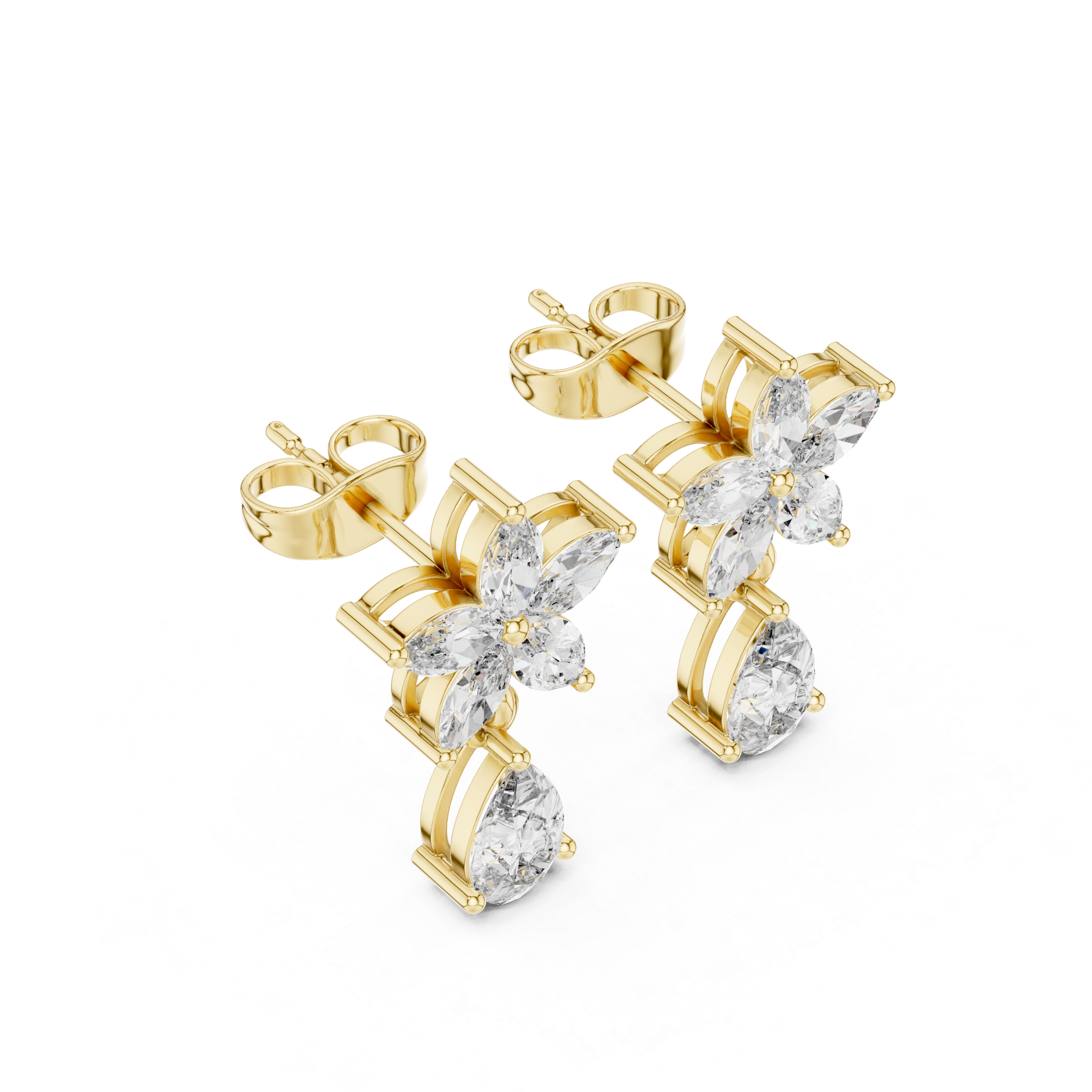 1.70 CT Pear & Marquise Diamond Floral Drop Earrings
