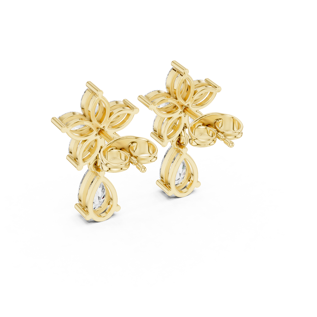 1.70 CT Pear & Marquise Diamond Floral Drop Earrings