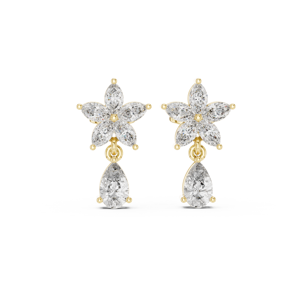 1.70 CT Pear & Marquise Diamond Floral Drop Earrings