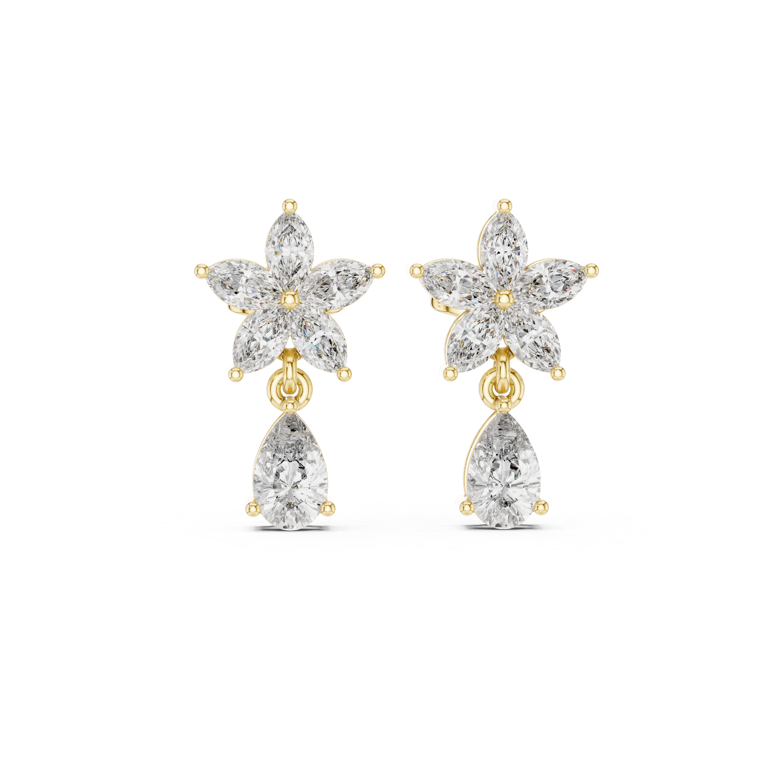 1.70 CT Pear & Marquise Diamond Floral Drop Earrings