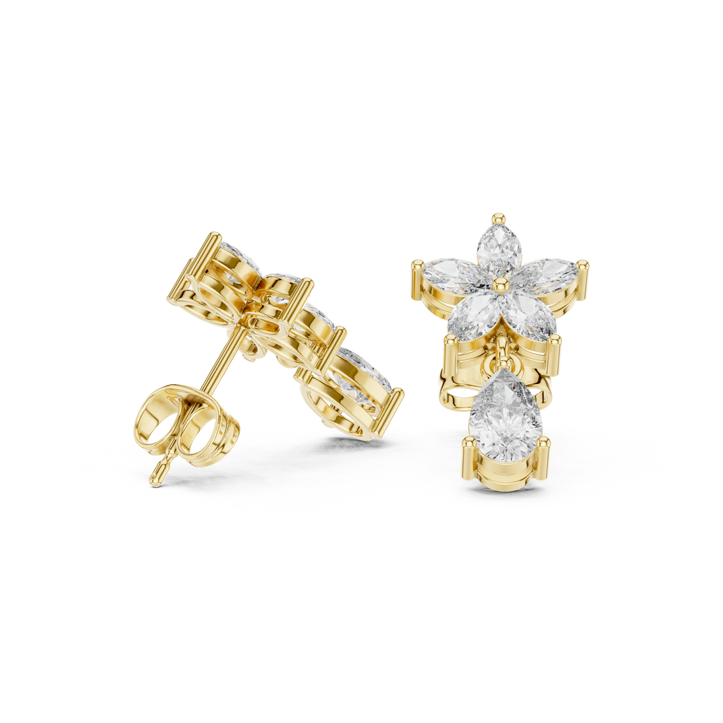 1.70 CT Pear & Marquise Diamond Floral Drop Earrings