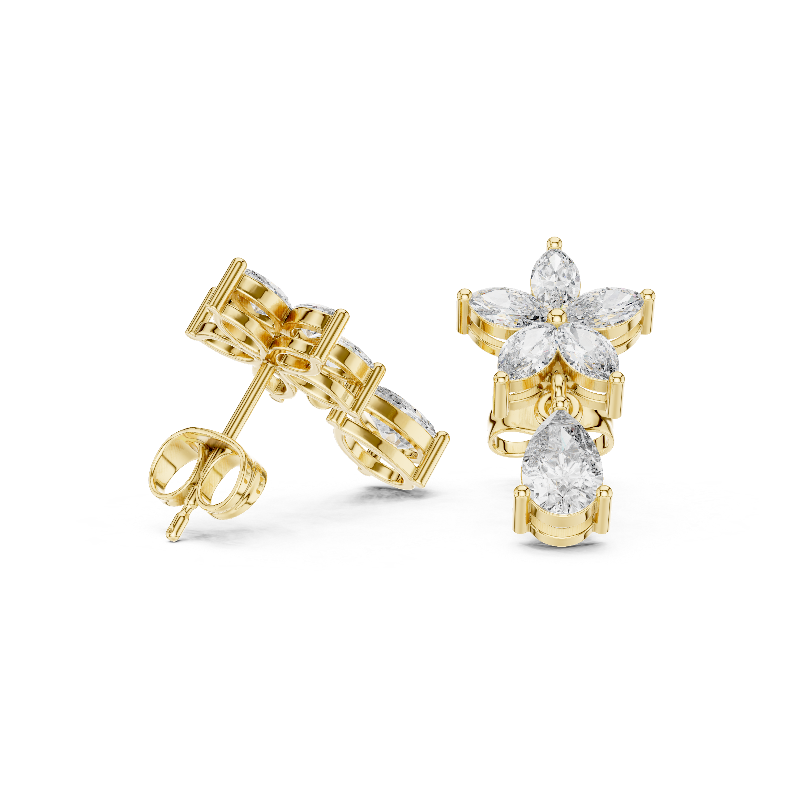 1.70 CT Pear & Marquise Diamond Floral Drop Earrings