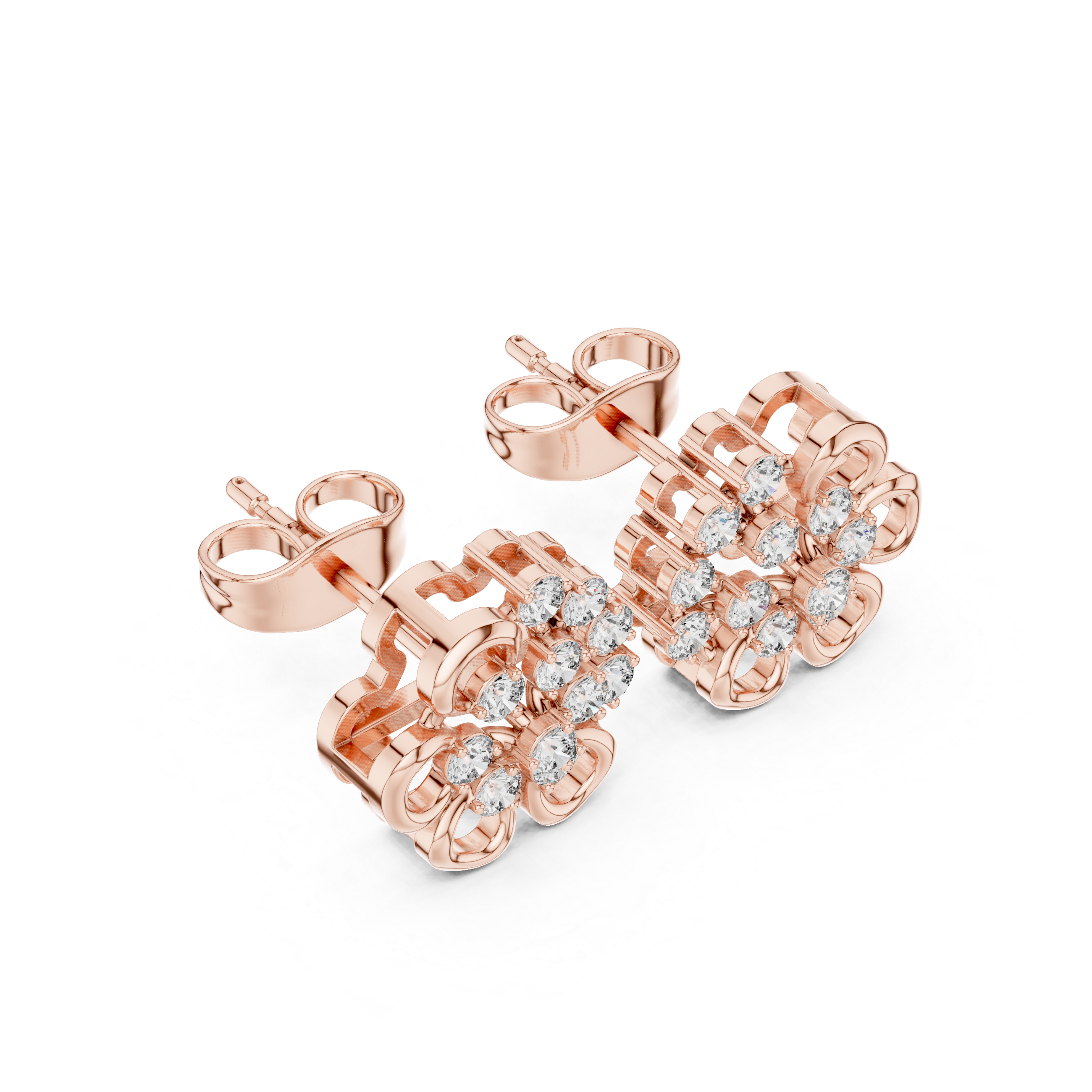 0.44 CT Round Diamond Floral Cluster Stud Earrings