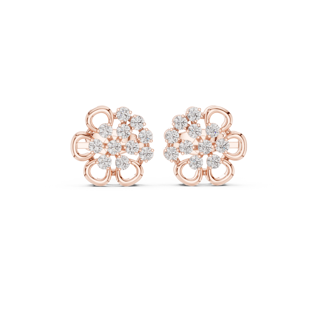 0.44 CT Round Diamond Floral Cluster Stud Earrings