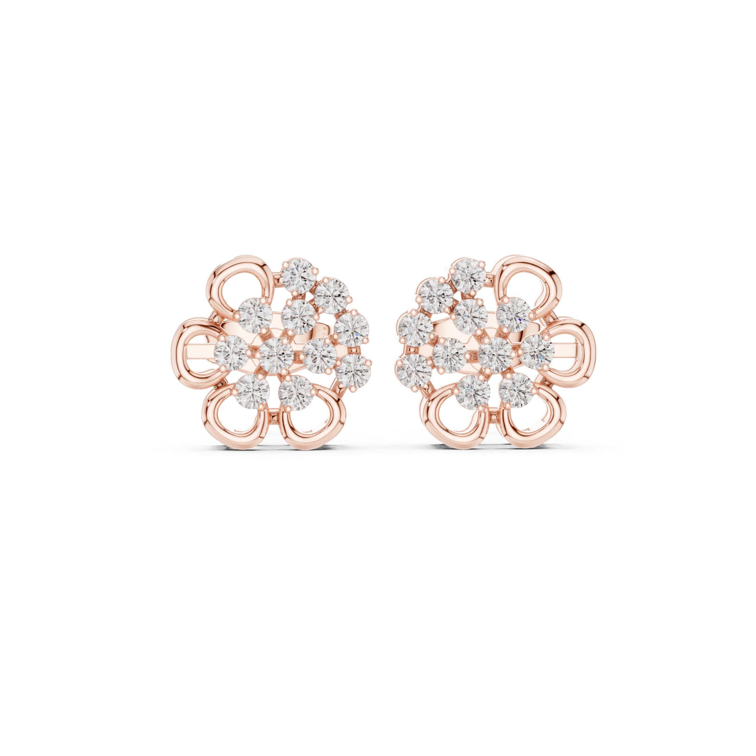 0.44 CT Round Diamond Floral Cluster Stud Earrings