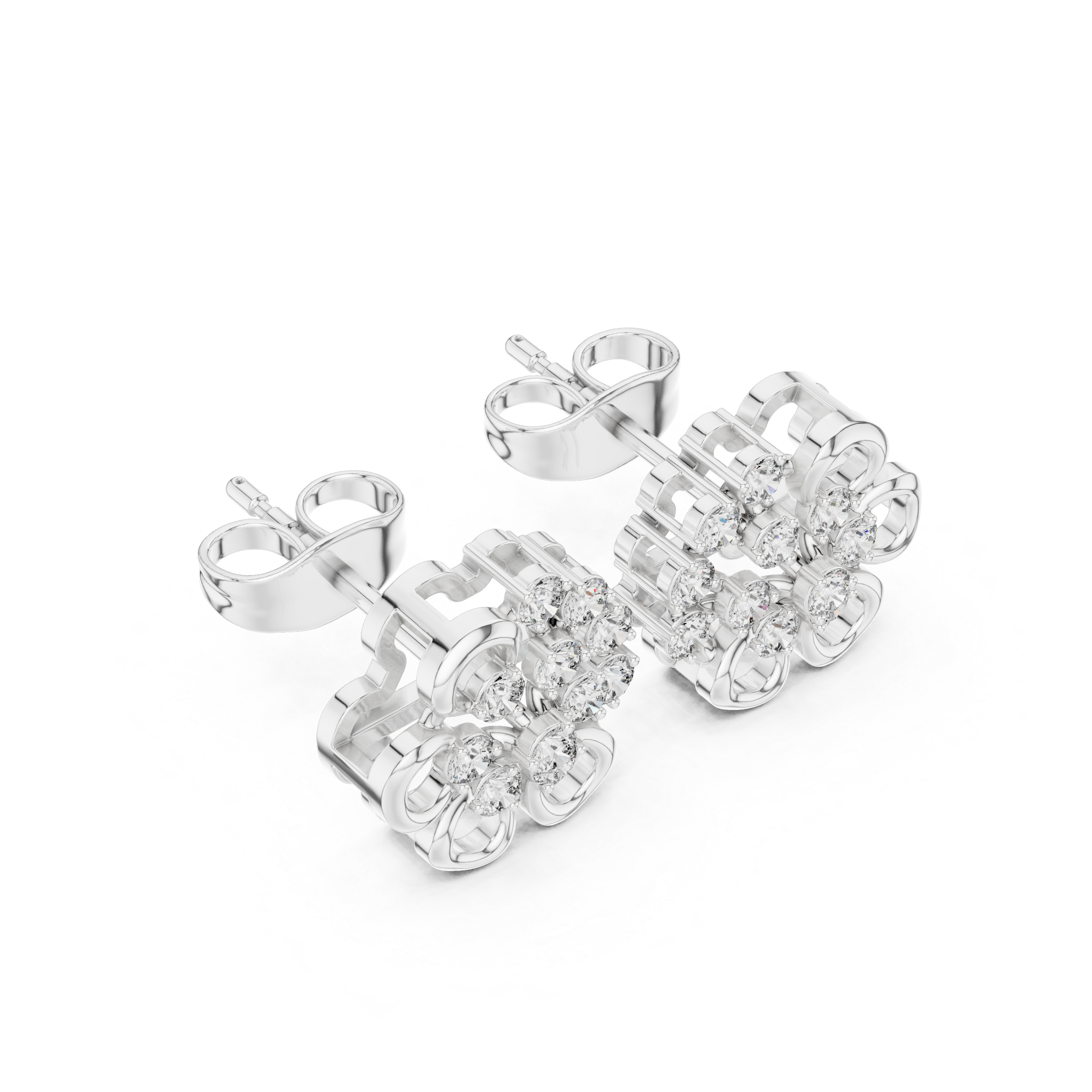 0.44 CT Round Diamond Floral Cluster Stud Earrings