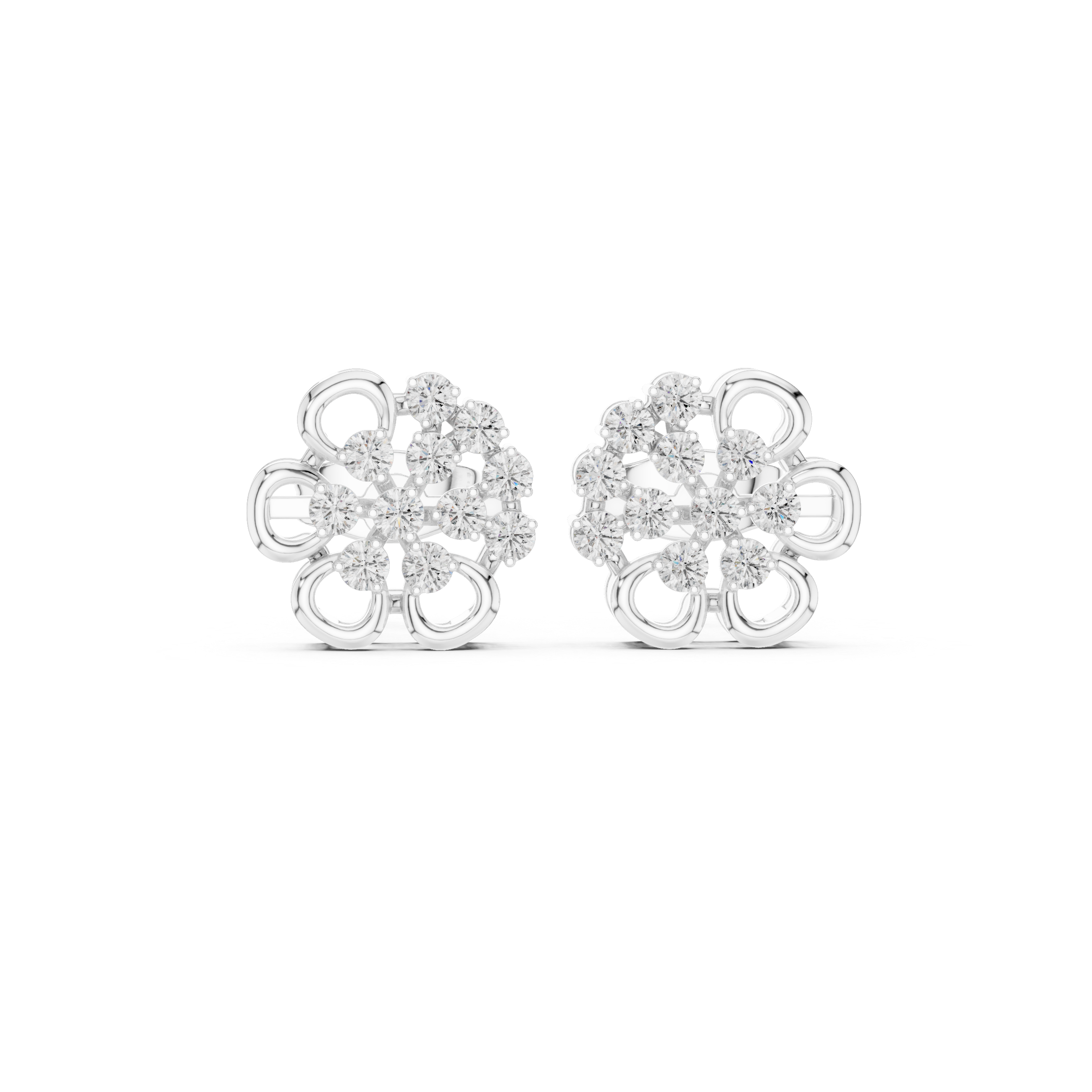 0.44 CT Round Diamond Floral Cluster Stud Earrings
