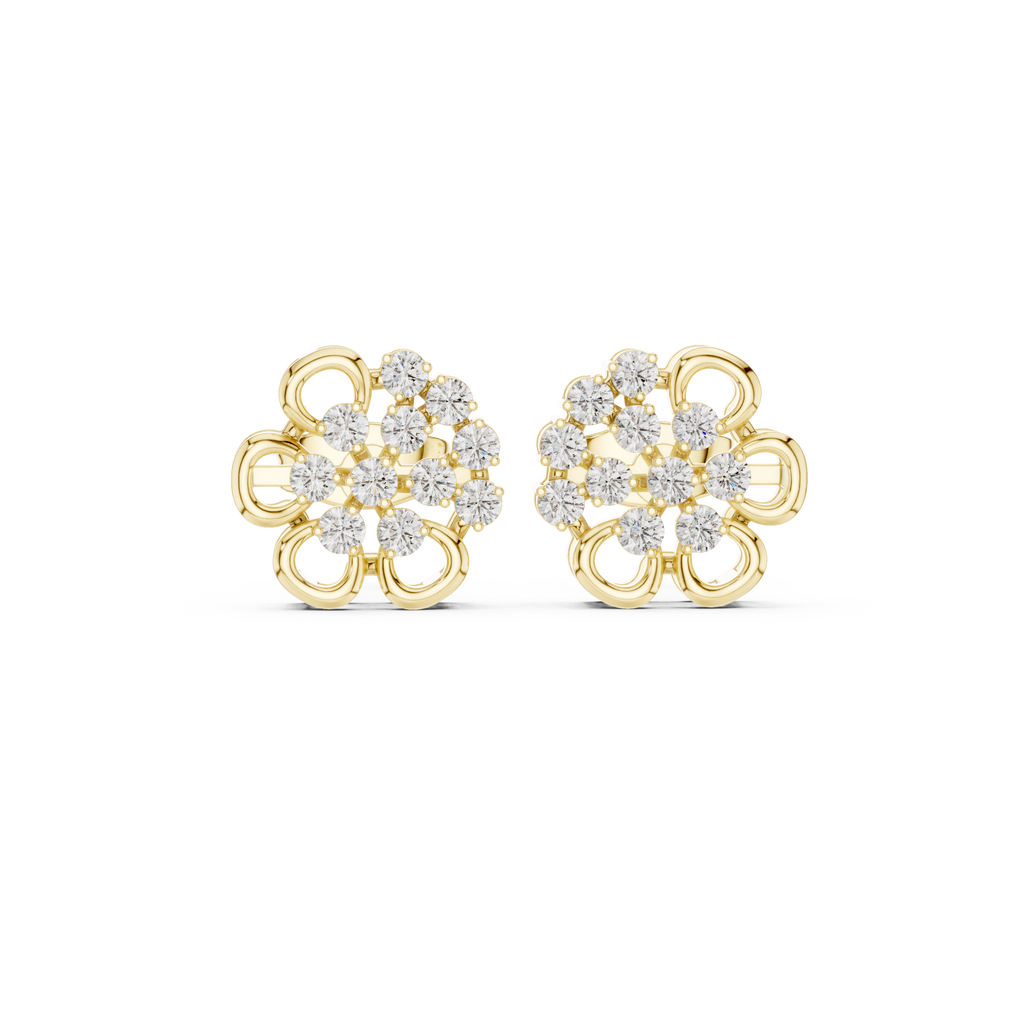 0.44 CT Round Diamond Floral Cluster Stud Earrings
