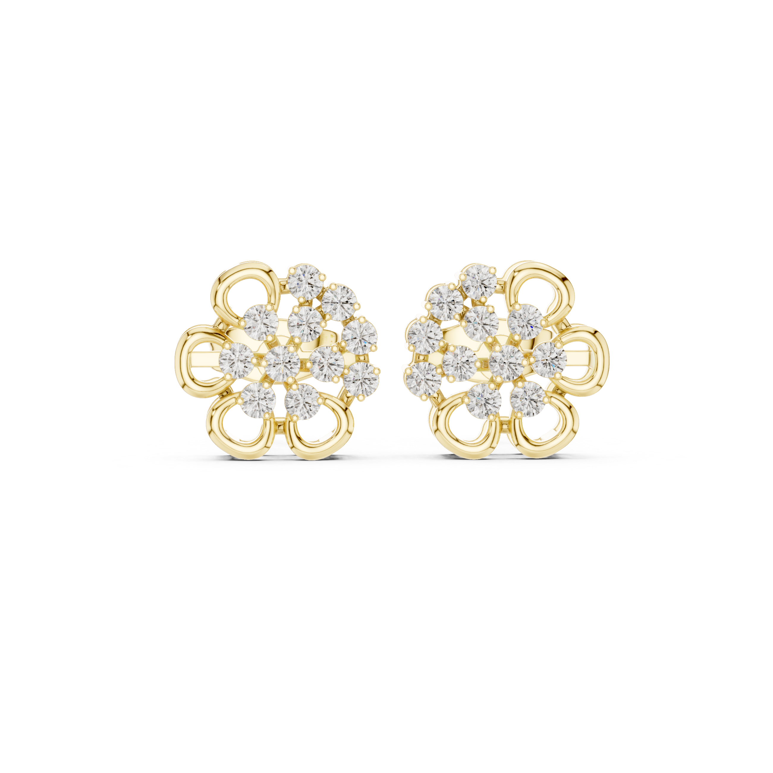 0.44 CT Round Diamond Floral Cluster Stud Earrings