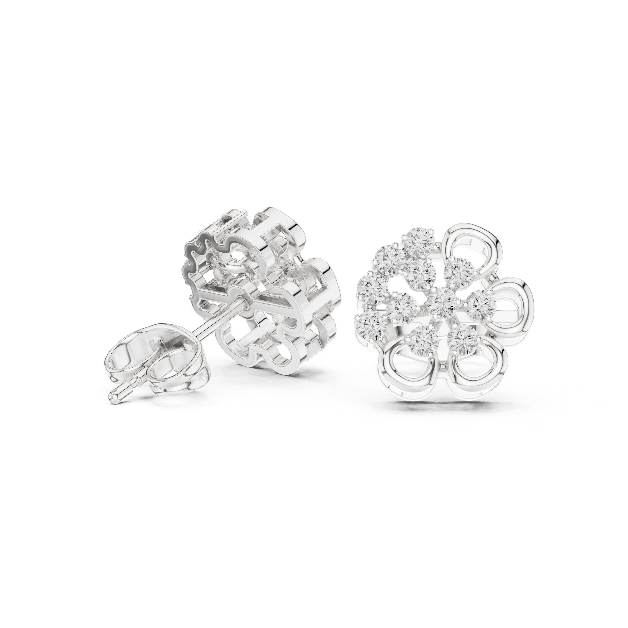 0.44 CT Round Diamond Floral Cluster Stud Earrings