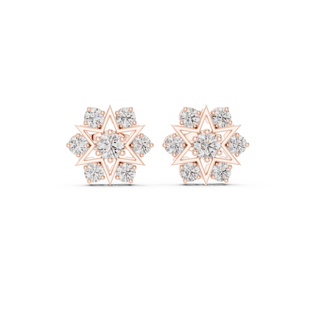 1.38 CT Round Diamond Celestial Star Stud Earrings