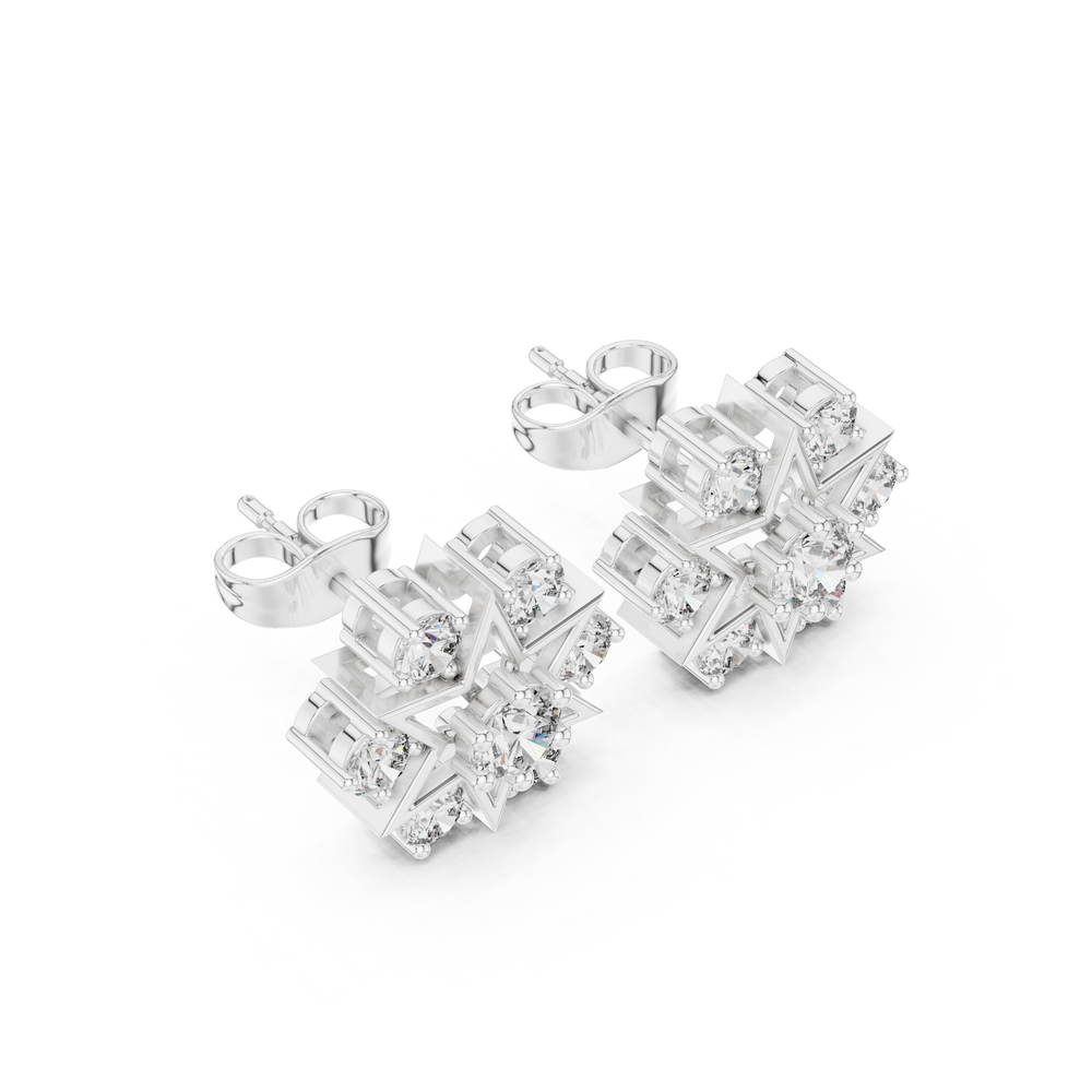 1.38 CT Round Diamond Celestial Star Stud Earrings