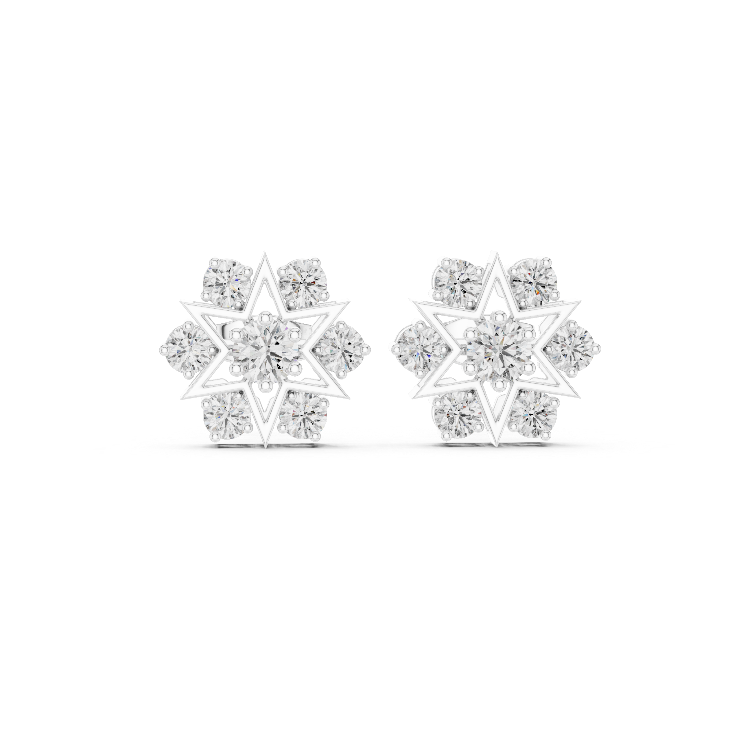 1.38 CT Round Diamond Celestial Star Stud Earrings