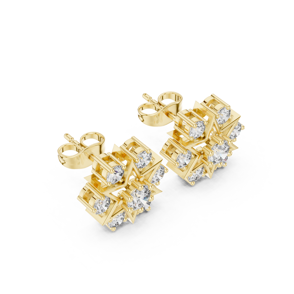 1.38 CT Round Diamond Celestial Star Stud Earrings