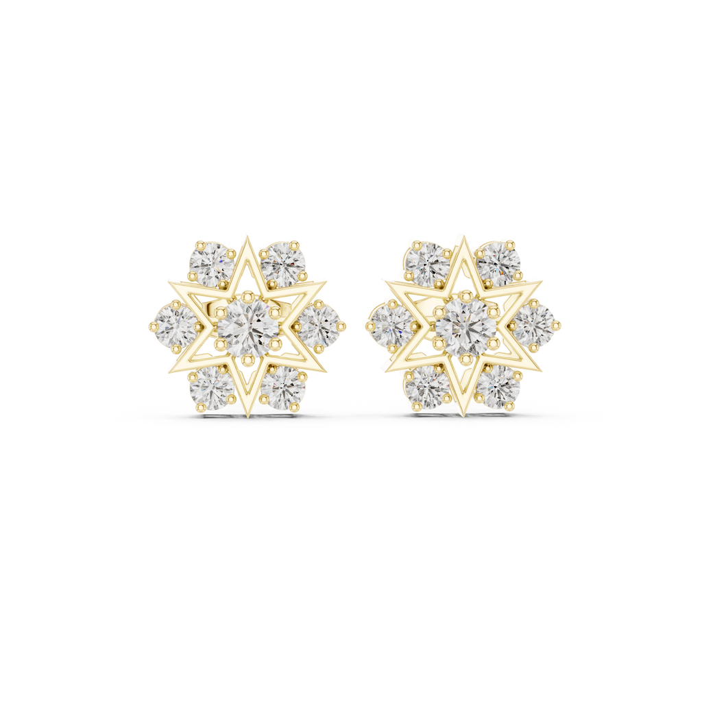 1.38 CT Round Diamond Celestial Star Stud Earrings