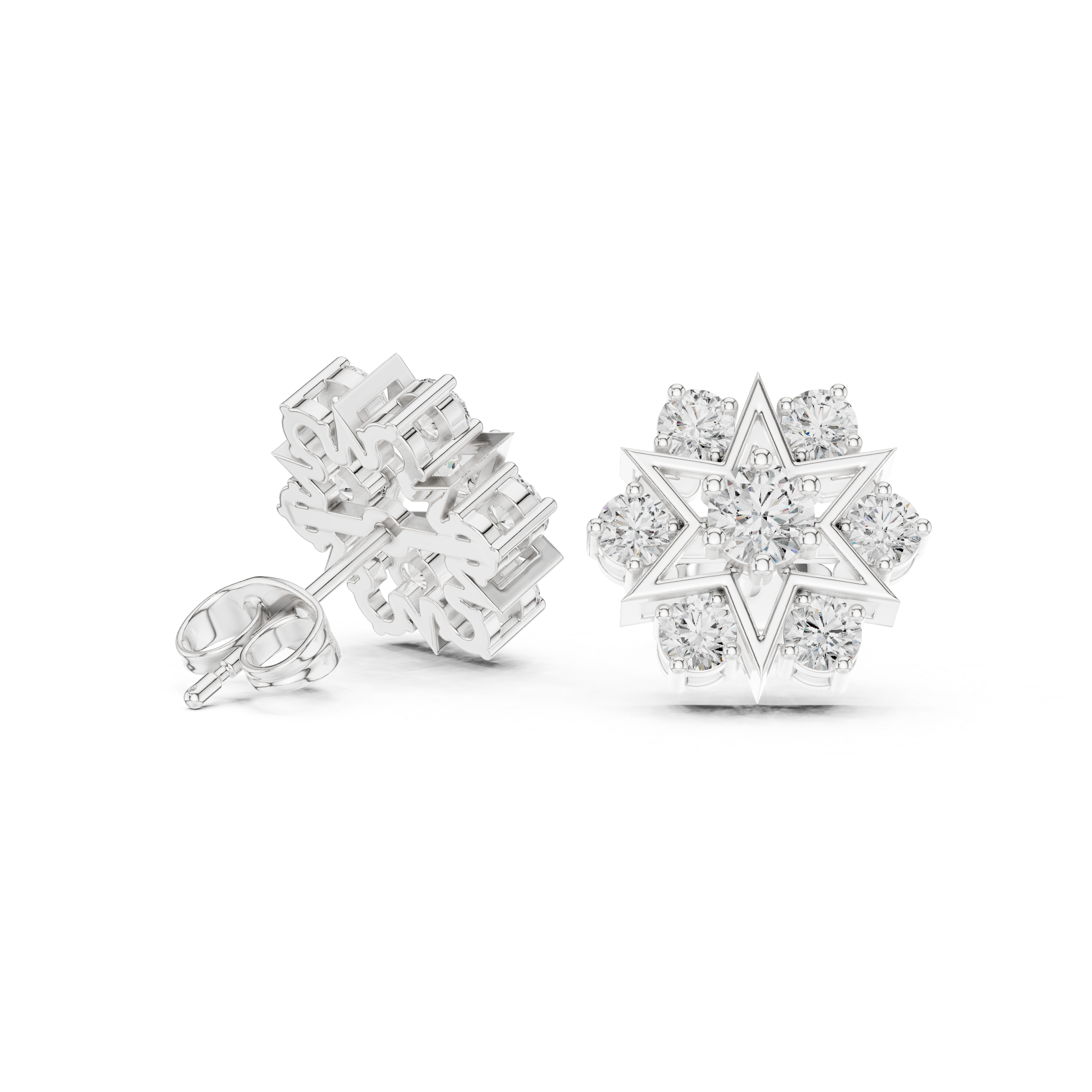 1.38 CT Round Diamond Celestial Star Stud Earrings