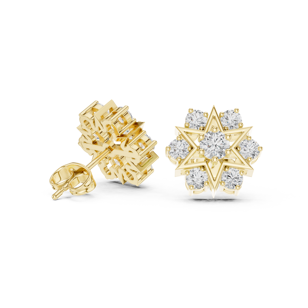 1.38 CT Round Diamond Celestial Star Stud Earrings