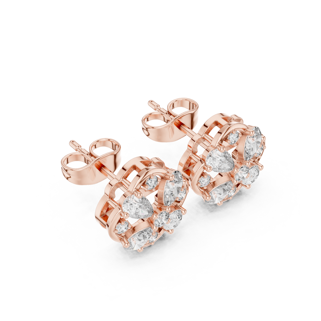 1.07 CT Pear Cut Floral Diamond Stud Earrings