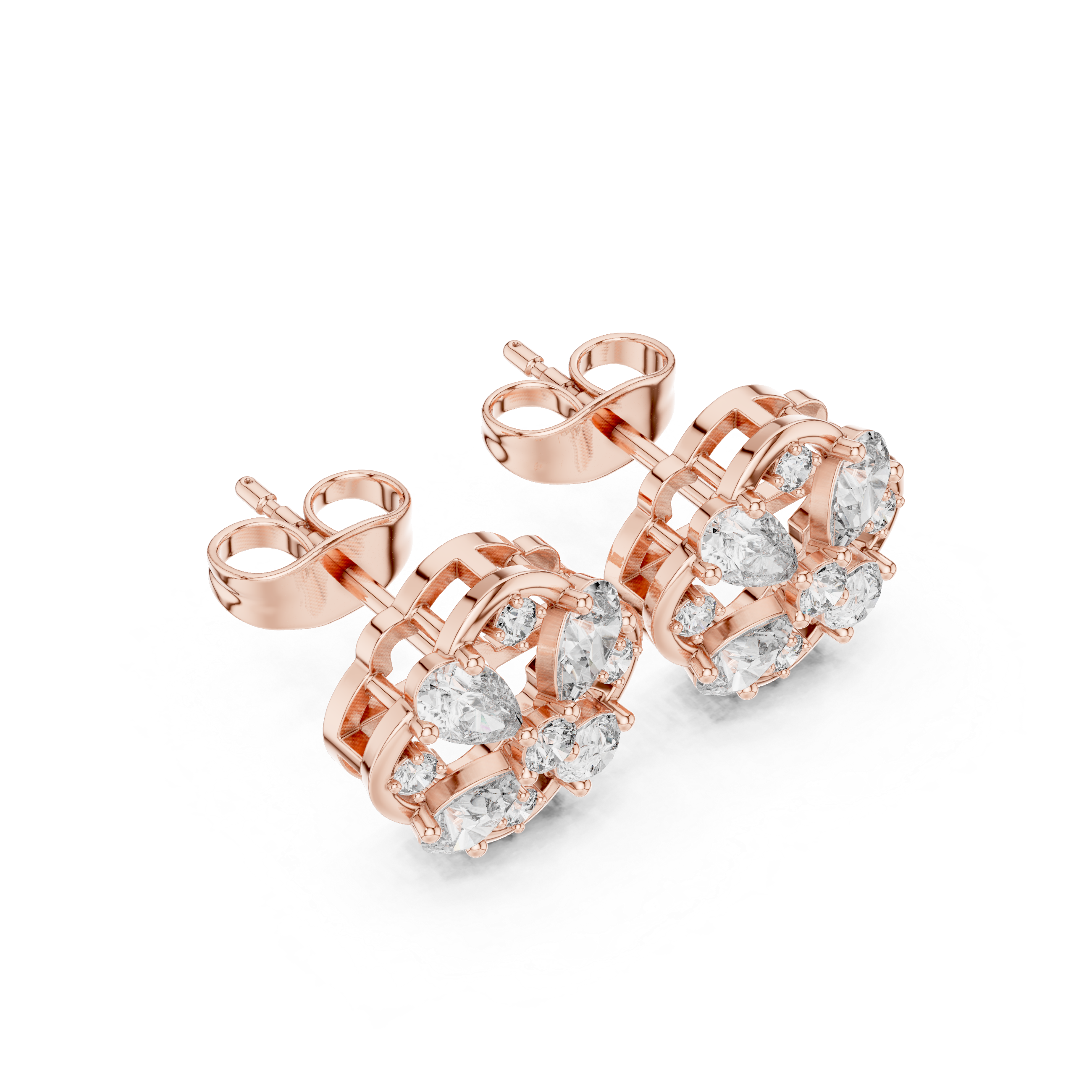 1.07 CT Pear Cut Floral Diamond Stud Earrings
