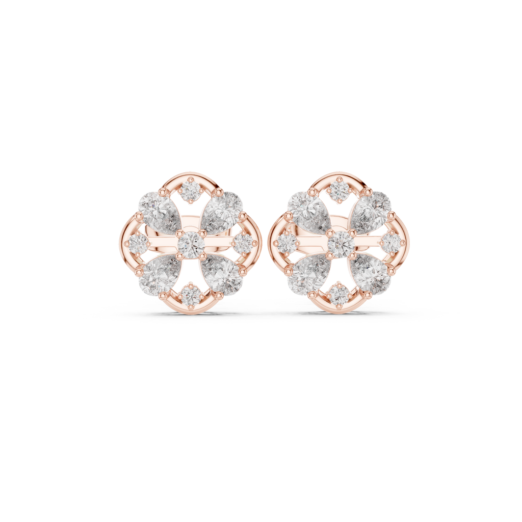 1.07 CT Pear Cut Floral Diamond Stud Earrings