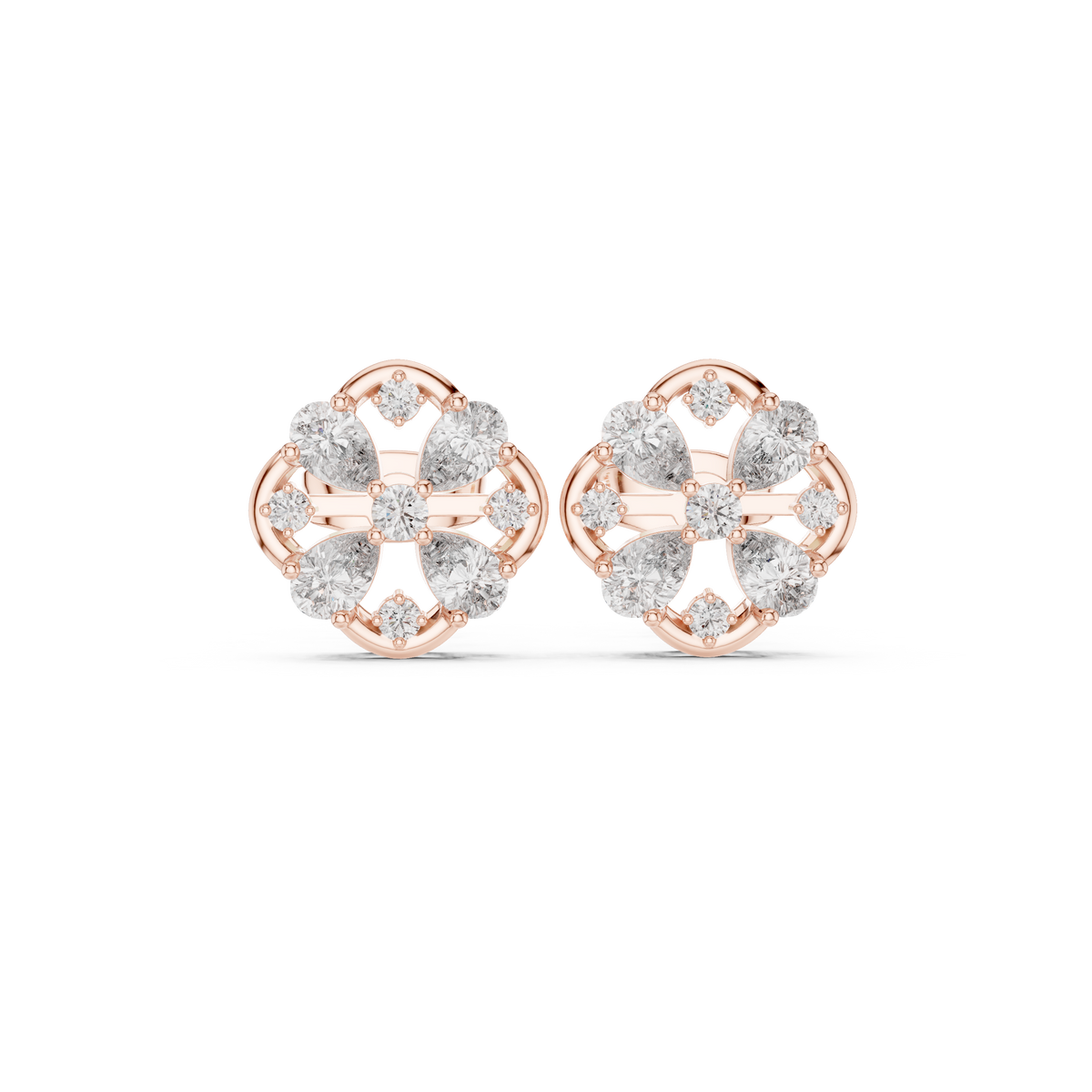 Pear Cut Floral Diamond Stud Earrings, gallery image — Jewelix Atelier