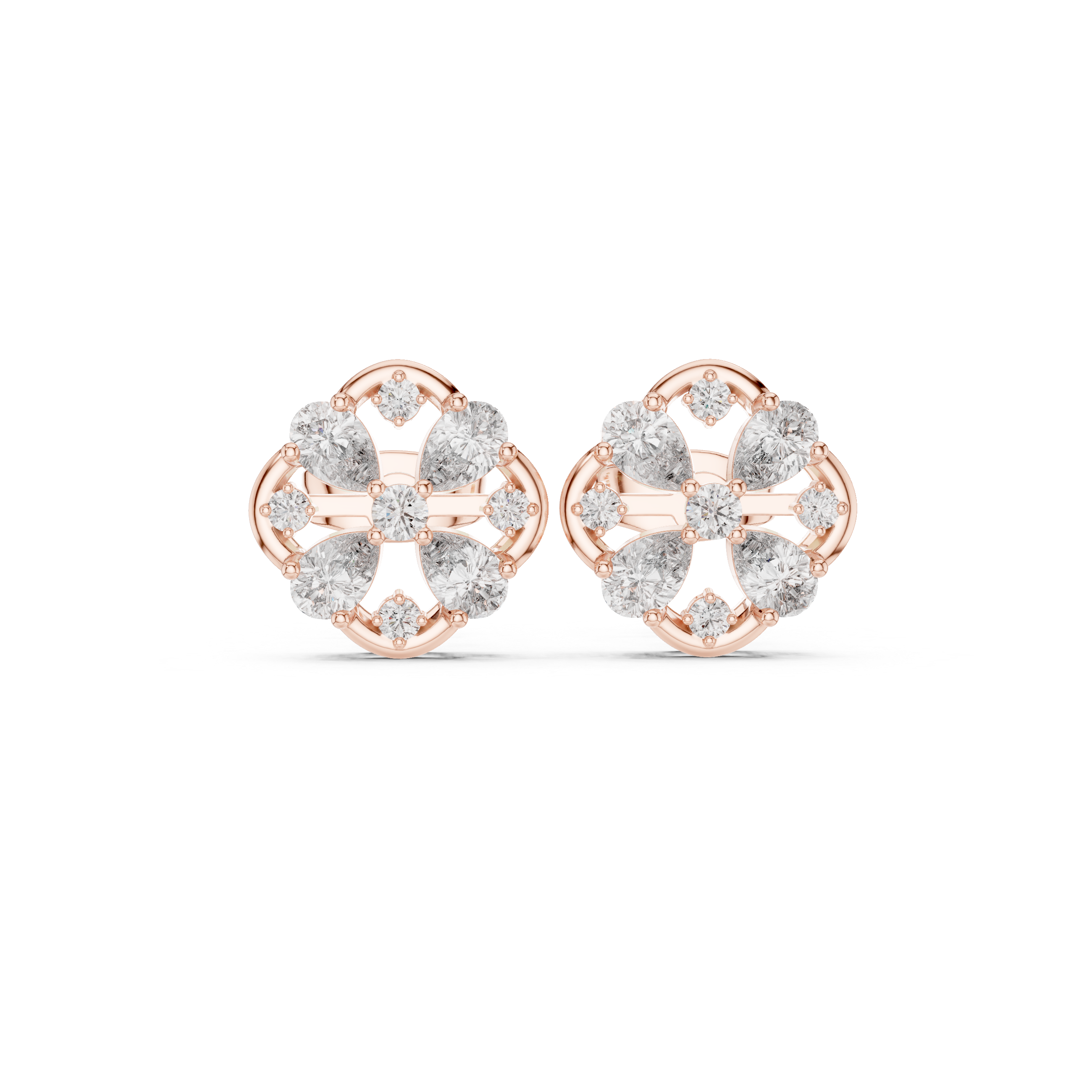 1.07 CT Pear Cut Floral Diamond Stud Earrings