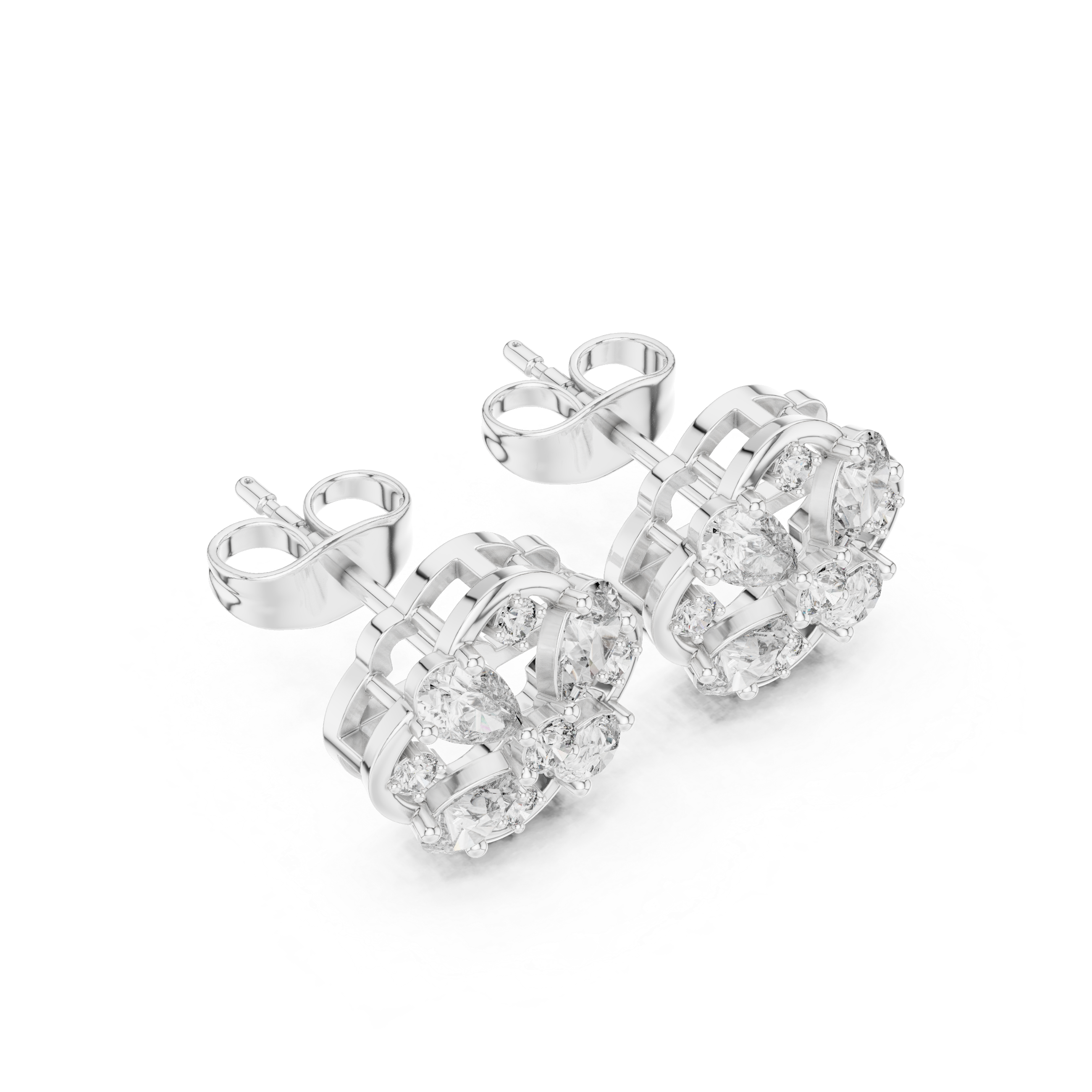 1.07 CT Pear Cut Floral Diamond Stud Earrings