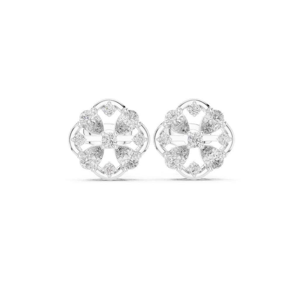 1.07 CT Pear Cut Floral Diamond Stud Earrings