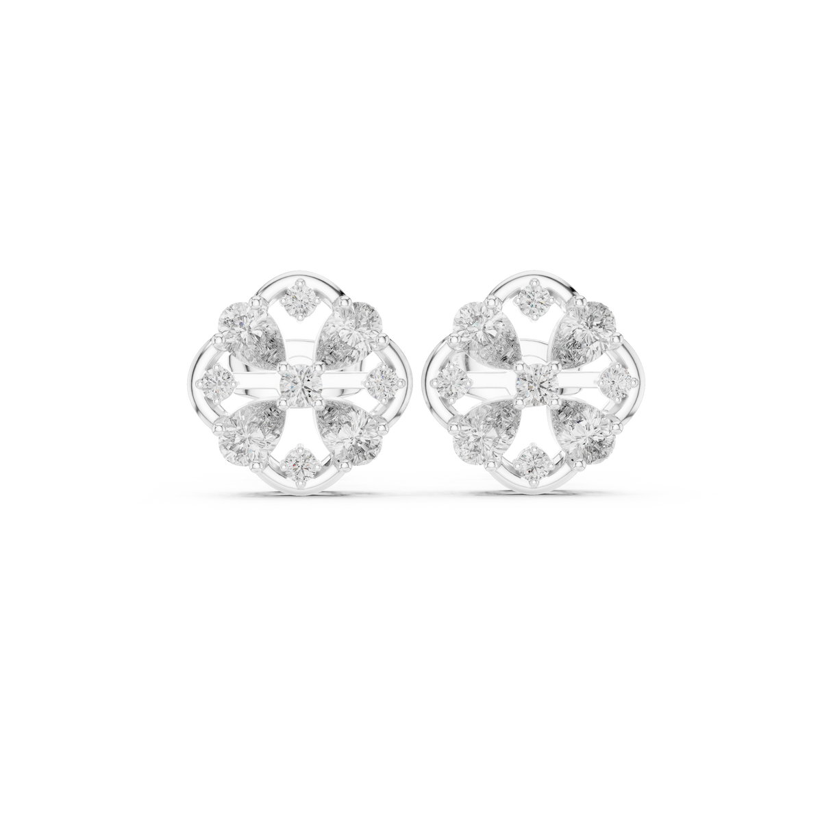 Pear Cut Floral Diamond Stud Earrings — Jewelix Atelier