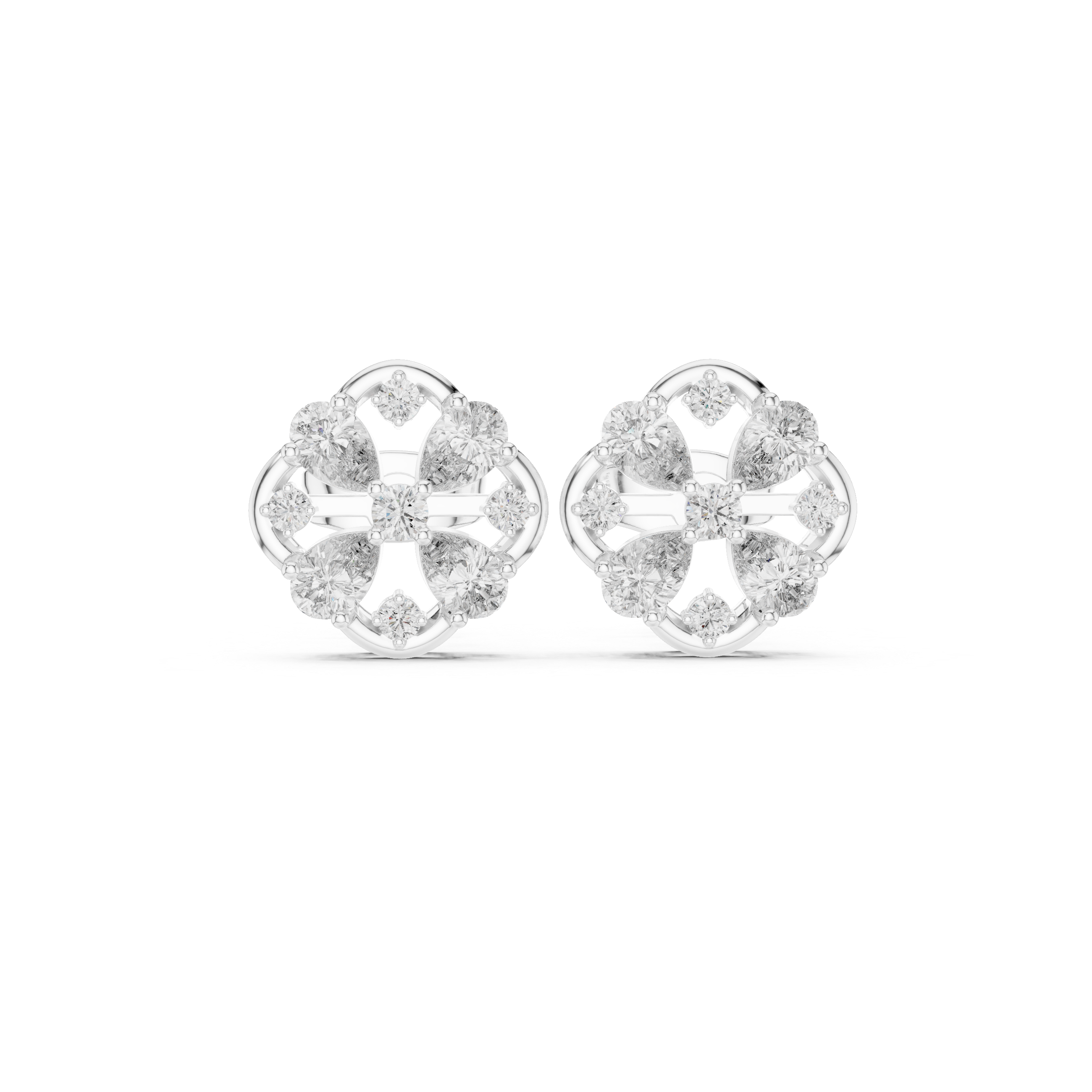 1.07 CT Pear Cut Floral Diamond Stud Earrings