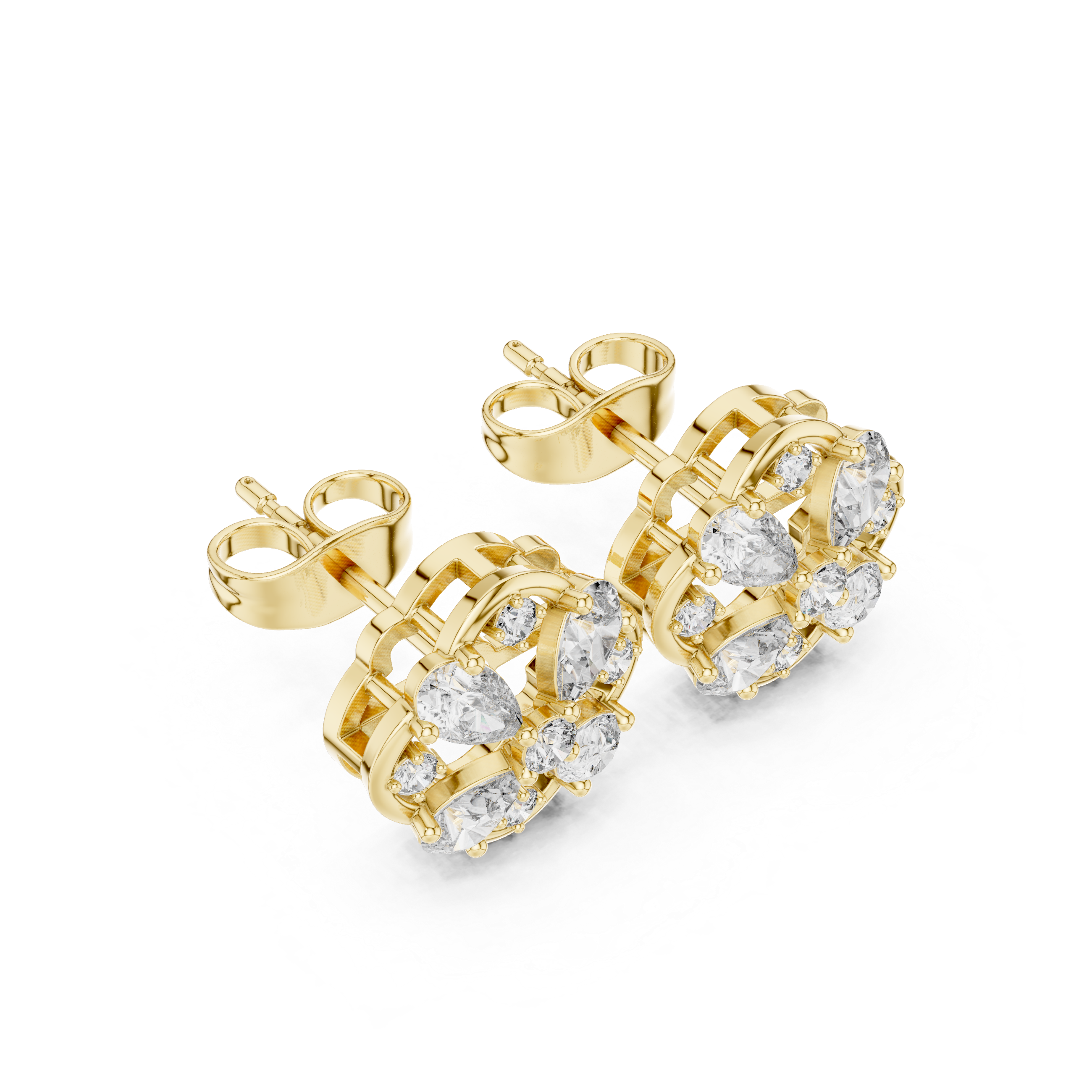 1.07 CT Pear Cut Floral Diamond Stud Earrings