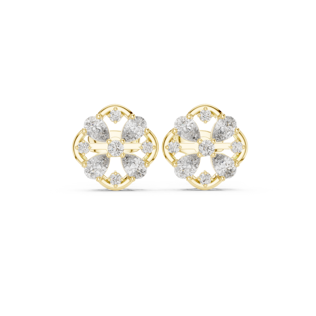 1.07 CT Pear Cut Floral Diamond Stud Earrings
