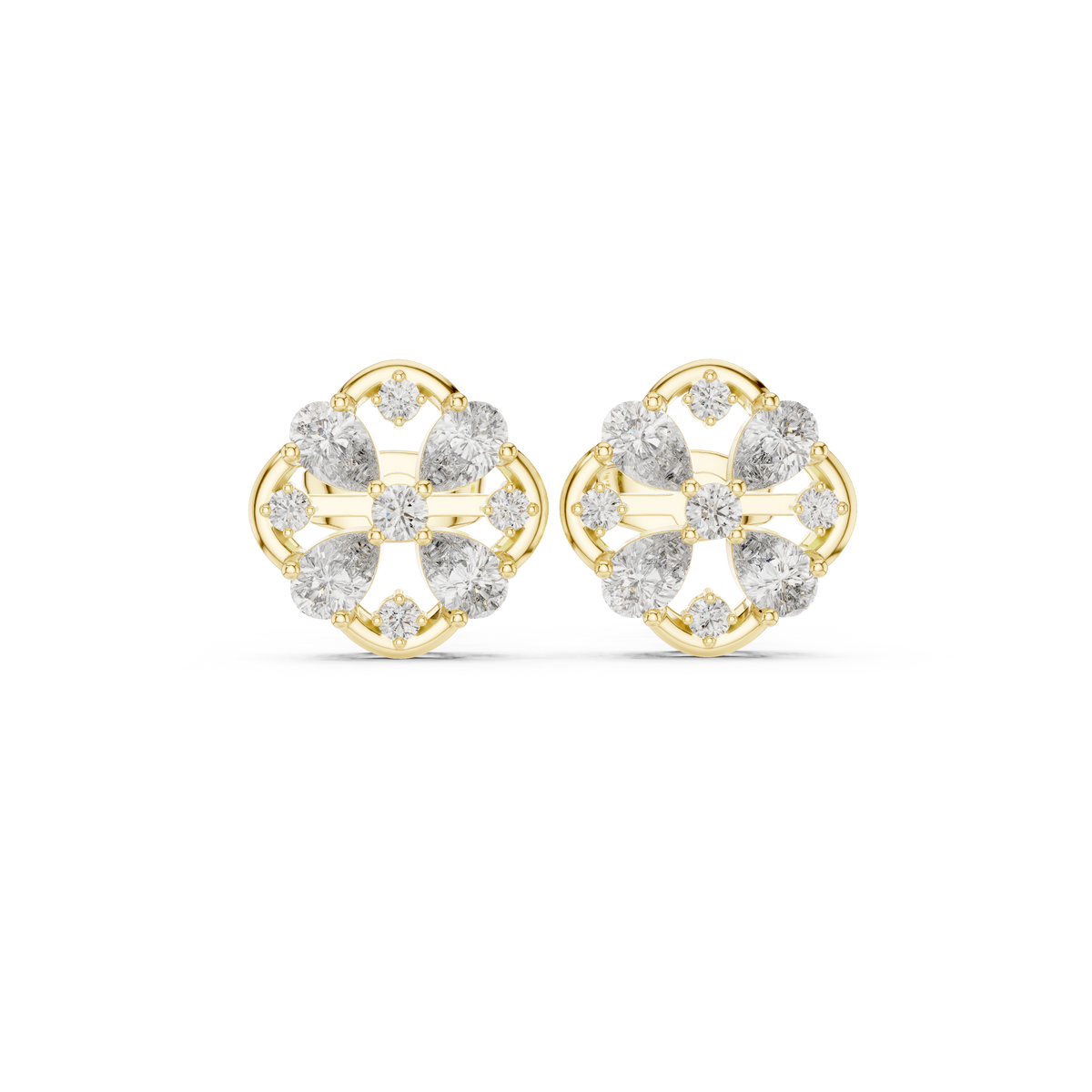 Pear Cut Floral Diamond Stud Earrings, additional photo — Jewelix Atelier