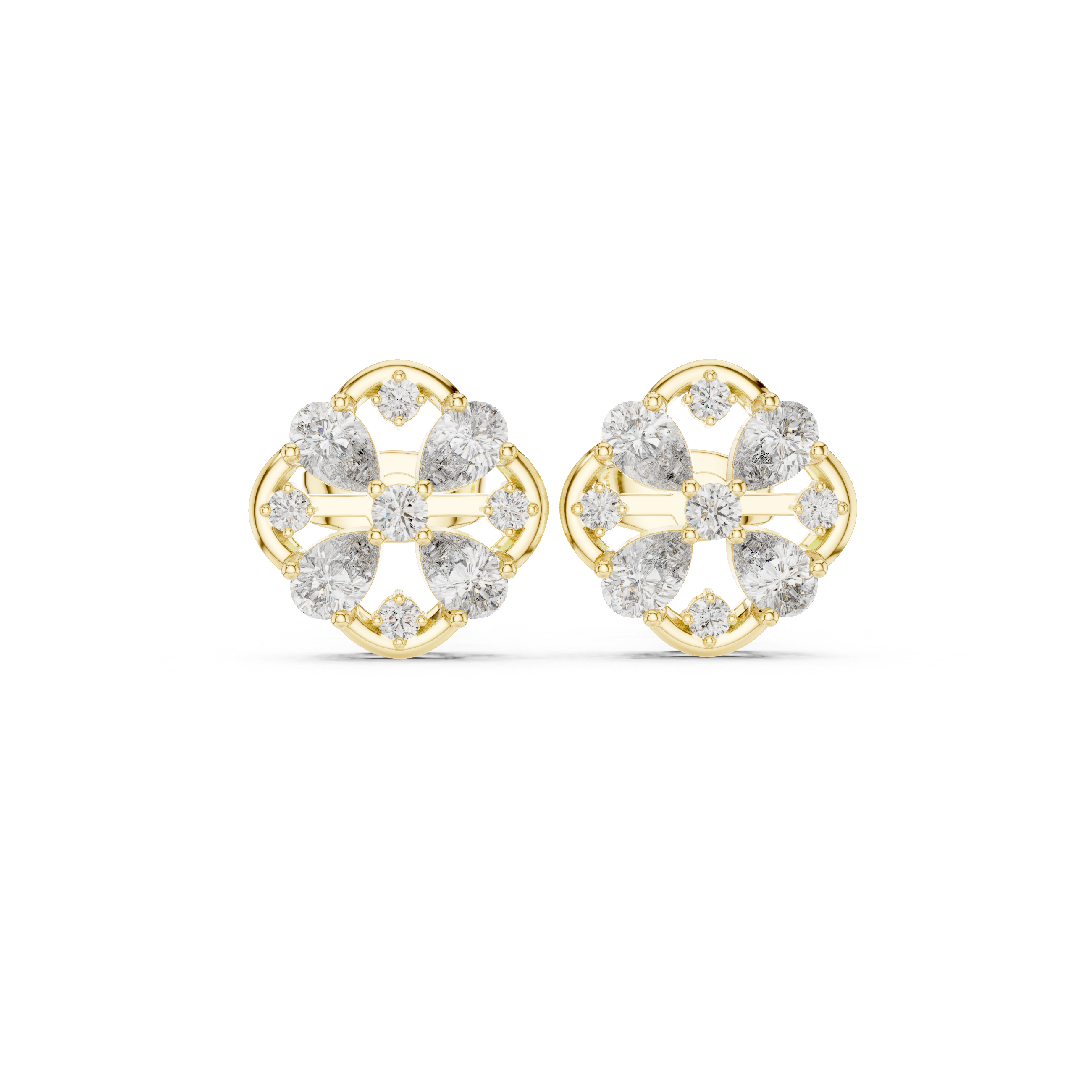 1.07 CT Pear Cut Floral Diamond Stud Earrings