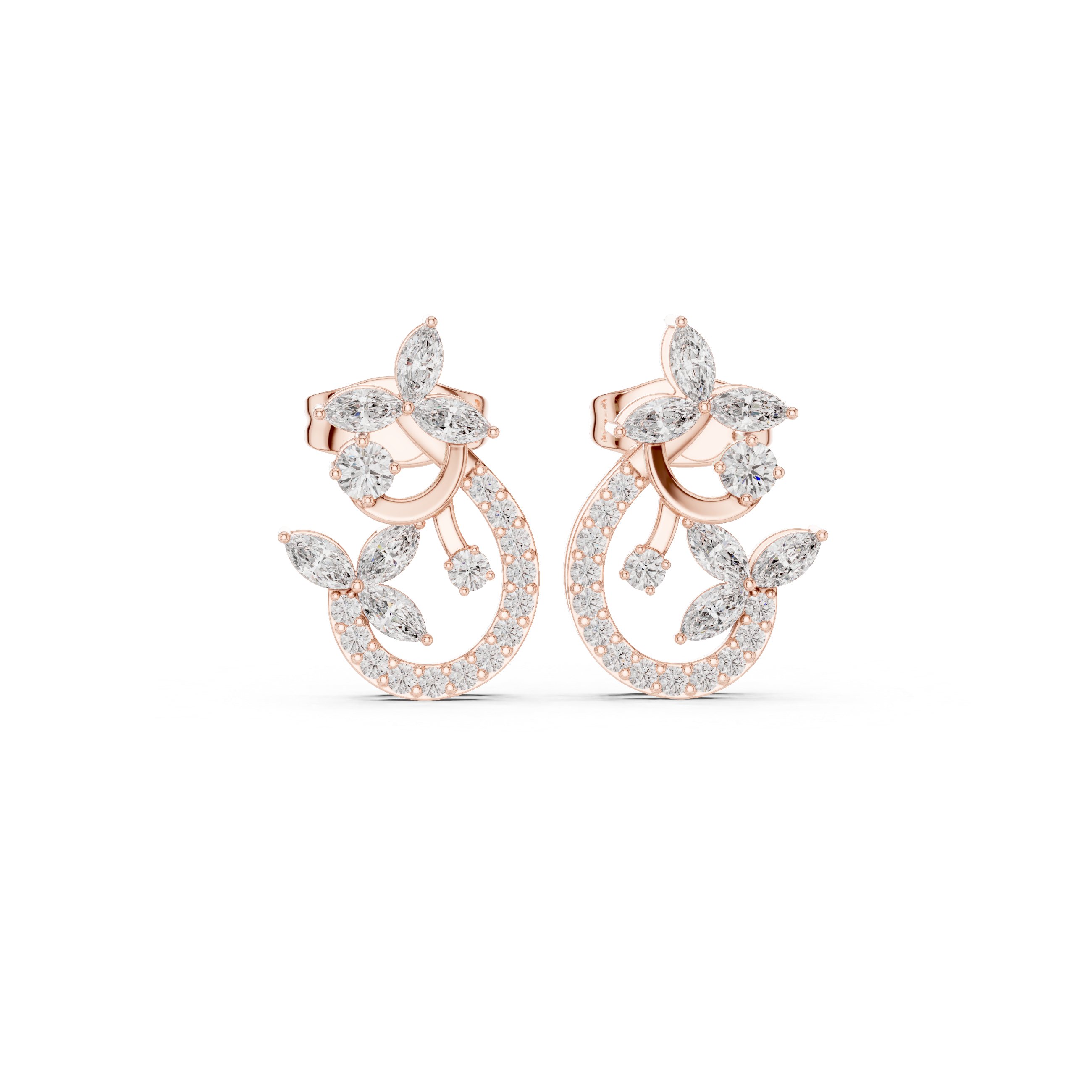 0.50 CT Nature-Inspired Marquise Diamond Drop Stud Earrings