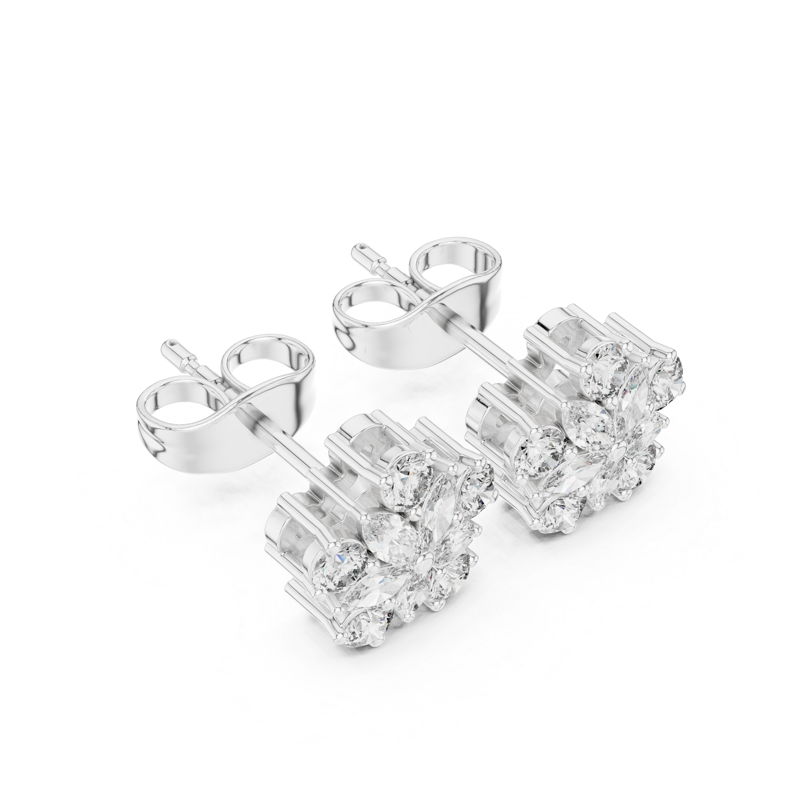 0.62 CT Floral Marquise Diamond Stud Earrings