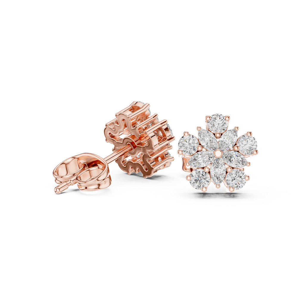 0.62 CT Floral Marquise Diamond Stud Earrings