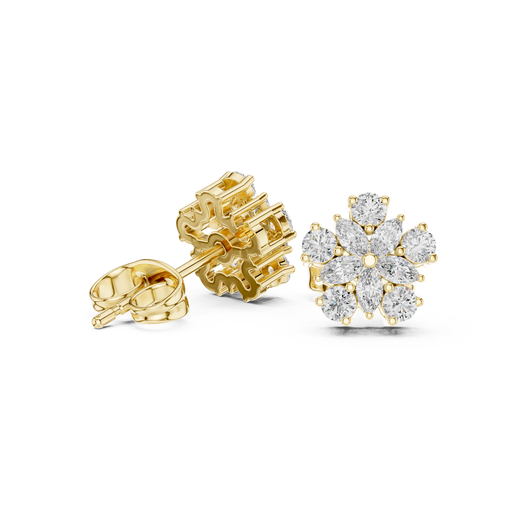 0.62 CT Floral Marquise Diamond Stud Earrings
