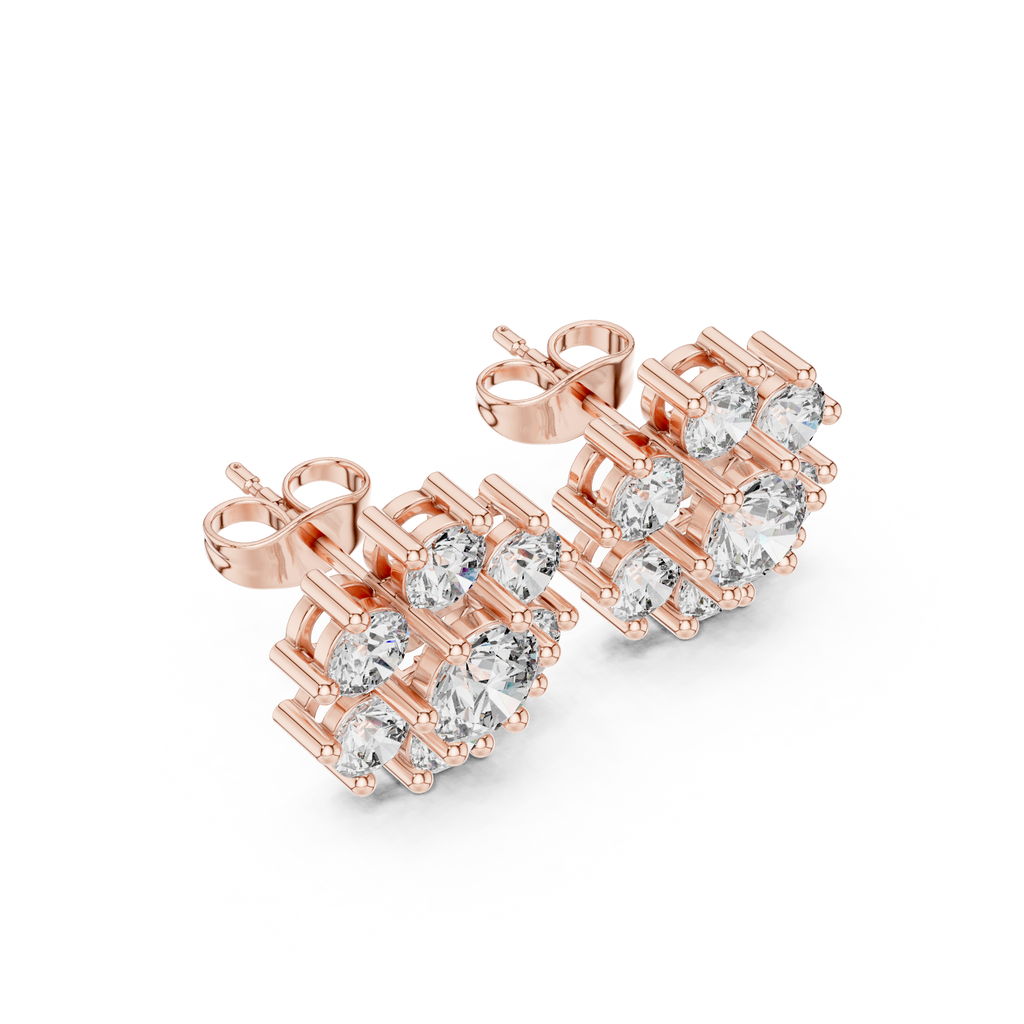 2.98 CT Round Diamond Floral Cluster Stud Earrings